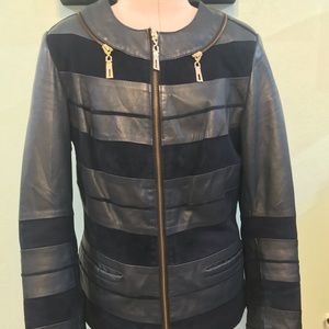 Vizyon Navy Blue Geniune Suede and Leather Jacket